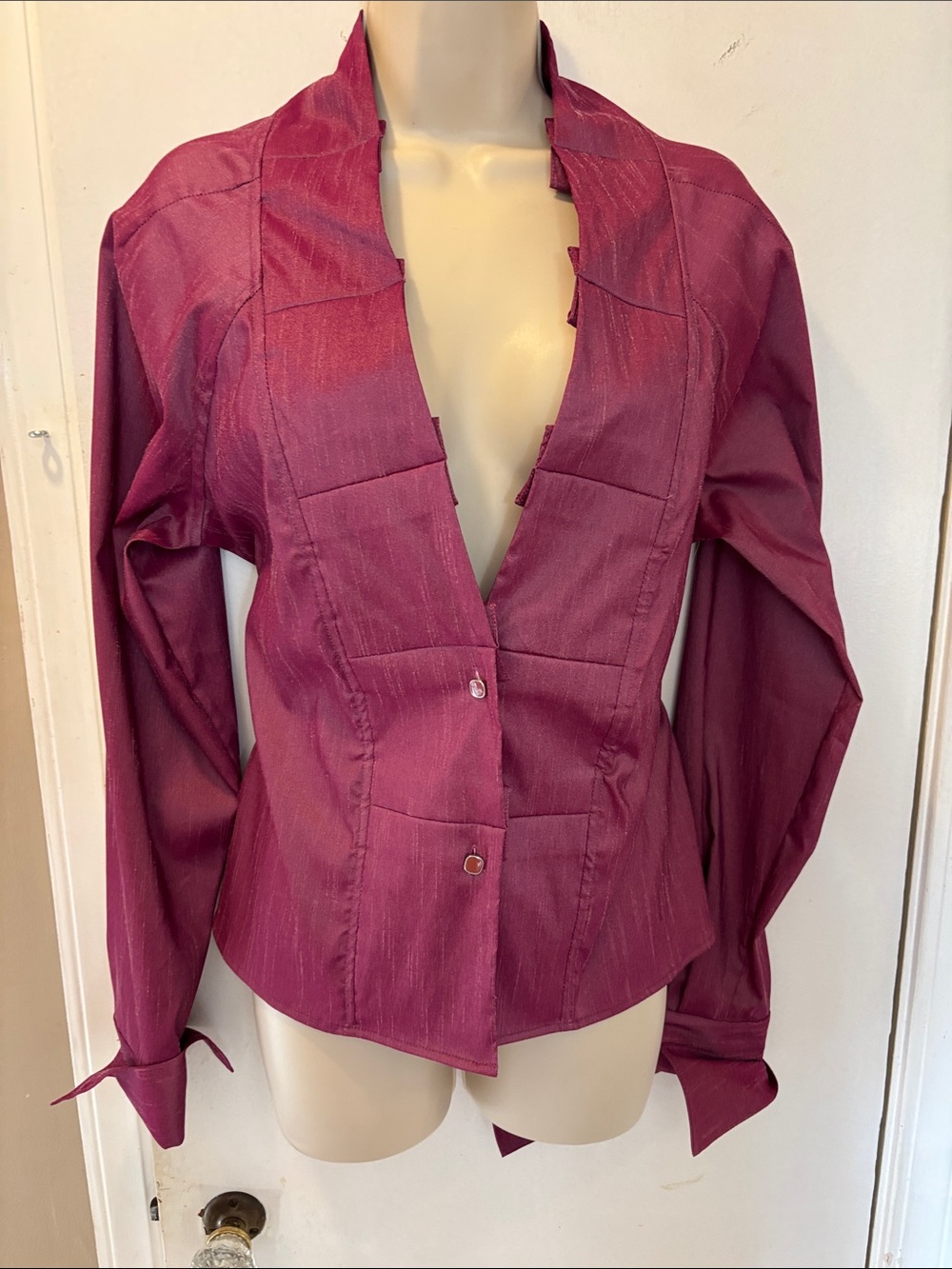 Samuel Dong large Wine shimmer  Tailored Button Front Jacket 26-417-7
